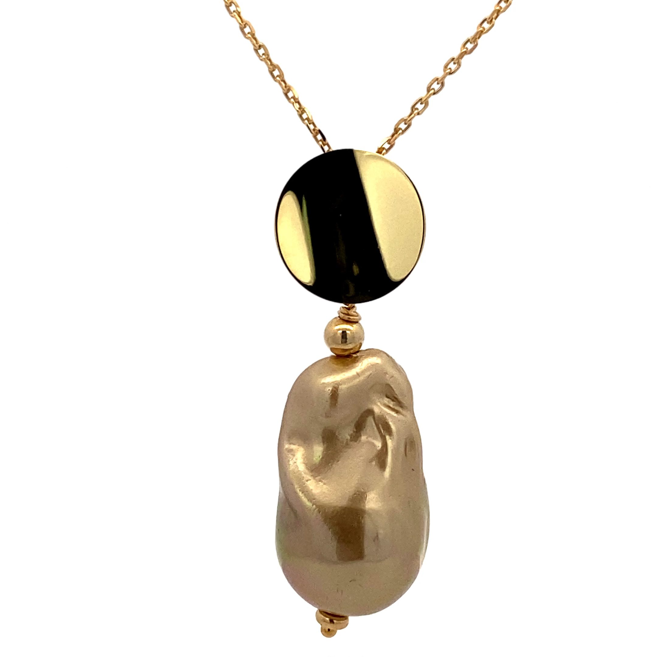 8229AG2gl Muschelkernperle, Anhänger inkl. Kette, gelbvergoldet, rund