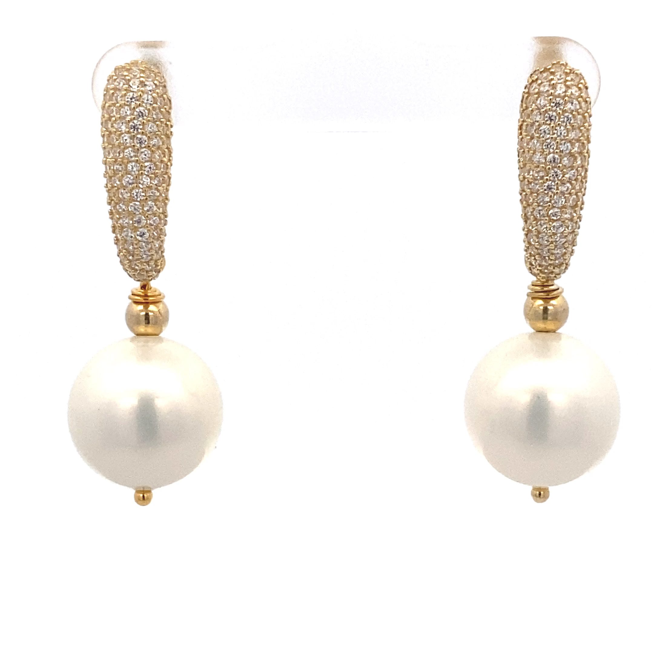 Ohrhänger, Silber , vergoldet, Zirkonia weiß, Muschelkernperle