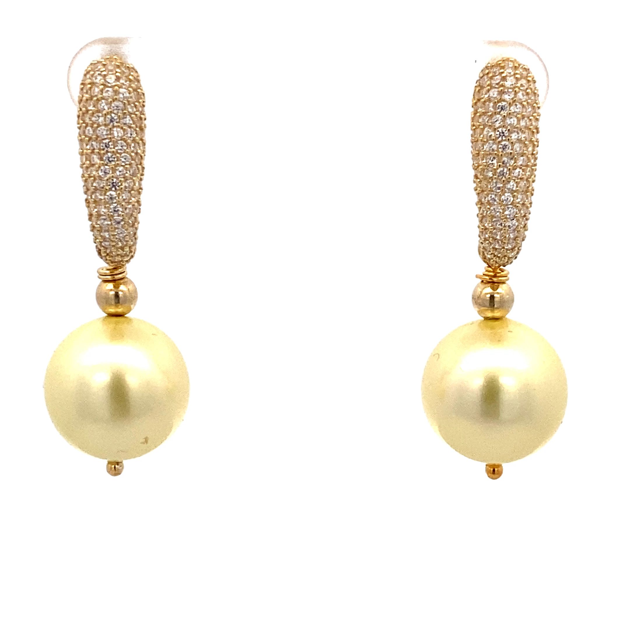 8230BG50gl Ohrhänger, Silber , vergoldet, Zirkonia weiß, Muschelkernperle