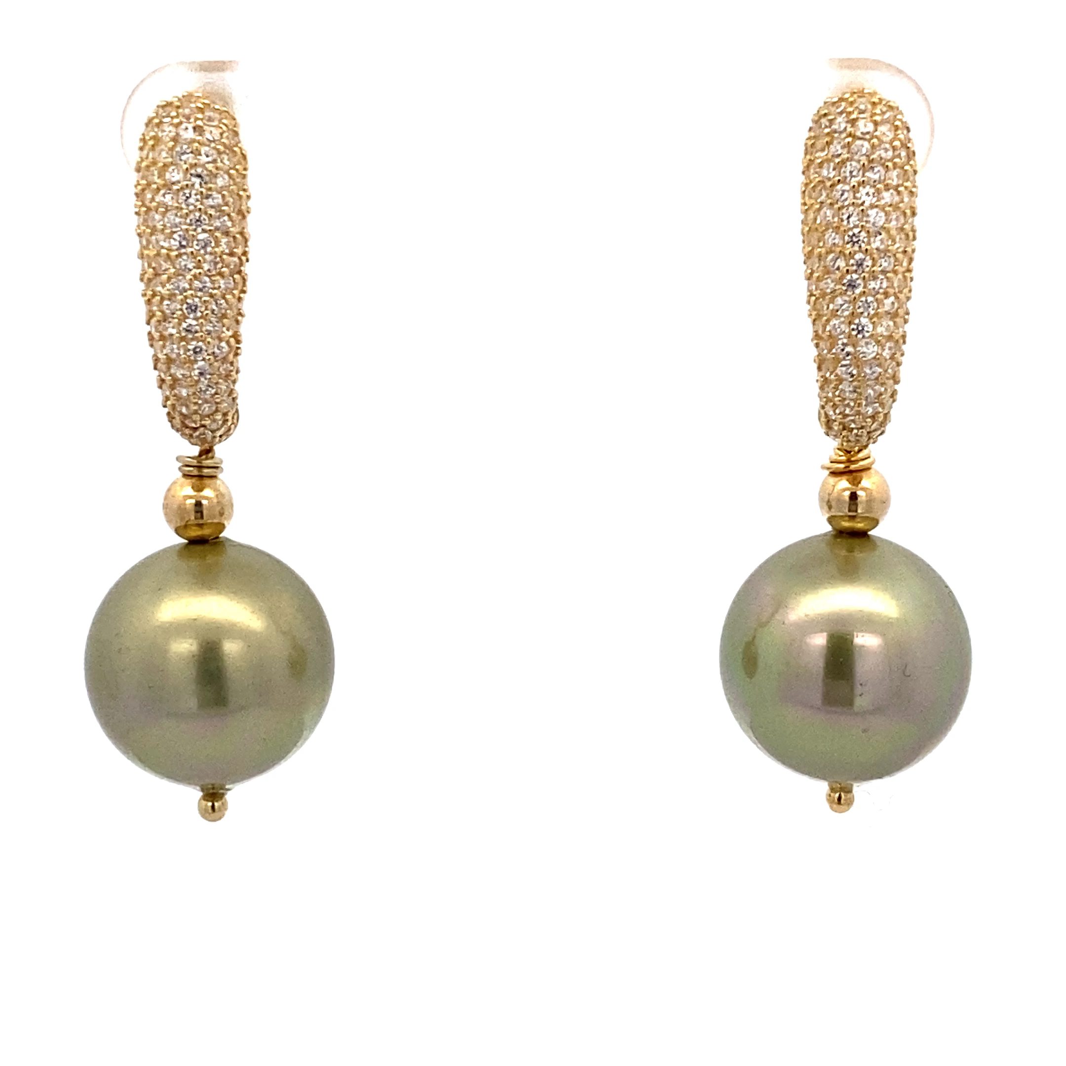 8230BG7gl Ohrhänger, Silber , vergoldet, Zirkonia weiß, Muschelkernperle