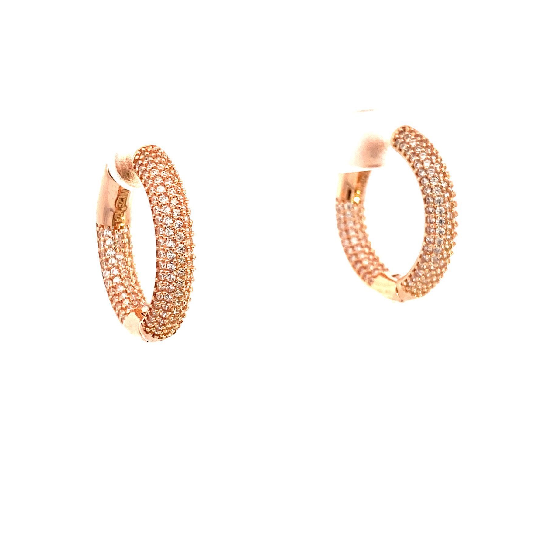 7342BR Creolen, Silber, rund, Zirkoniasteine weiß, rosevergoldet