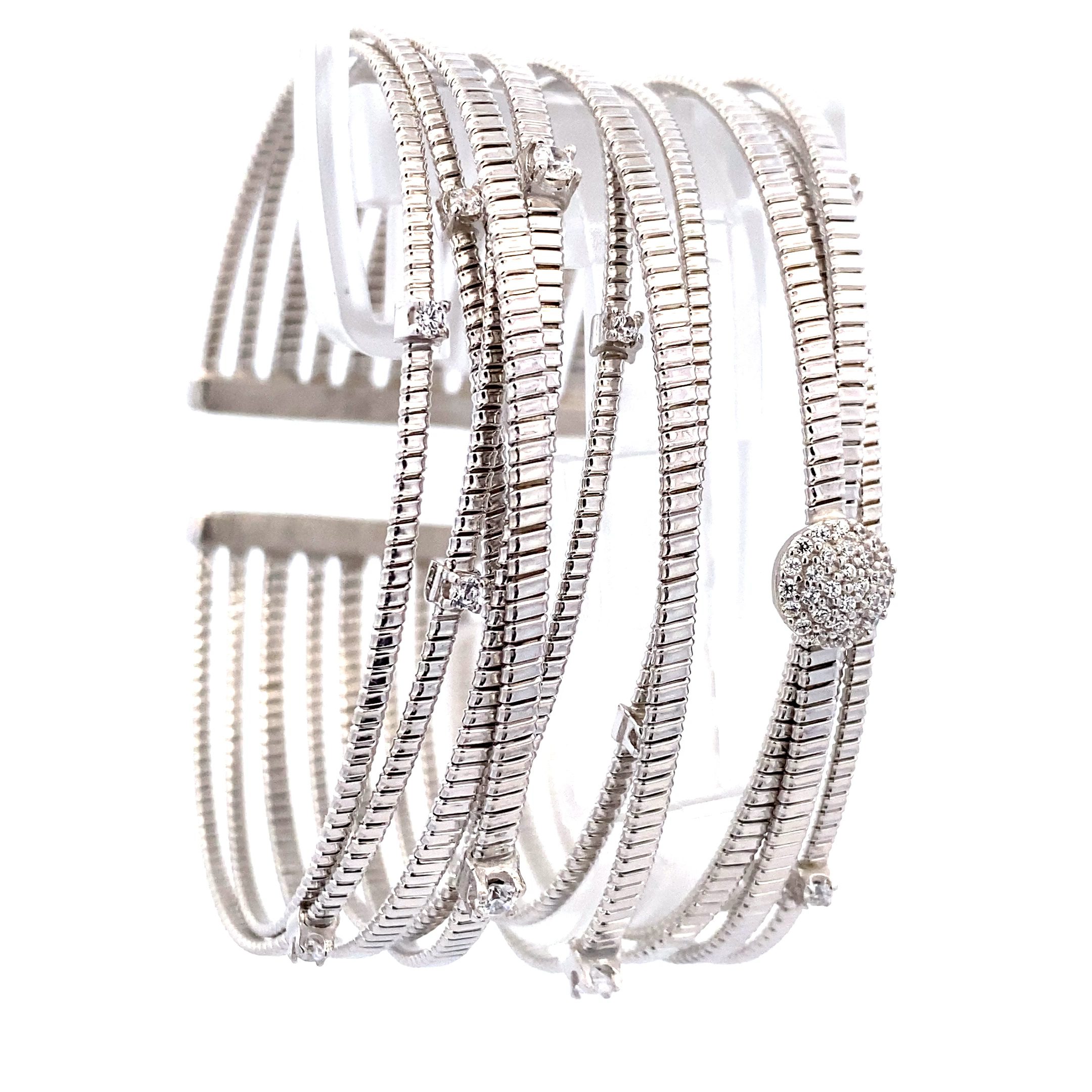 Armreif, Silber, rhodiniert, Zirkonia, weiß