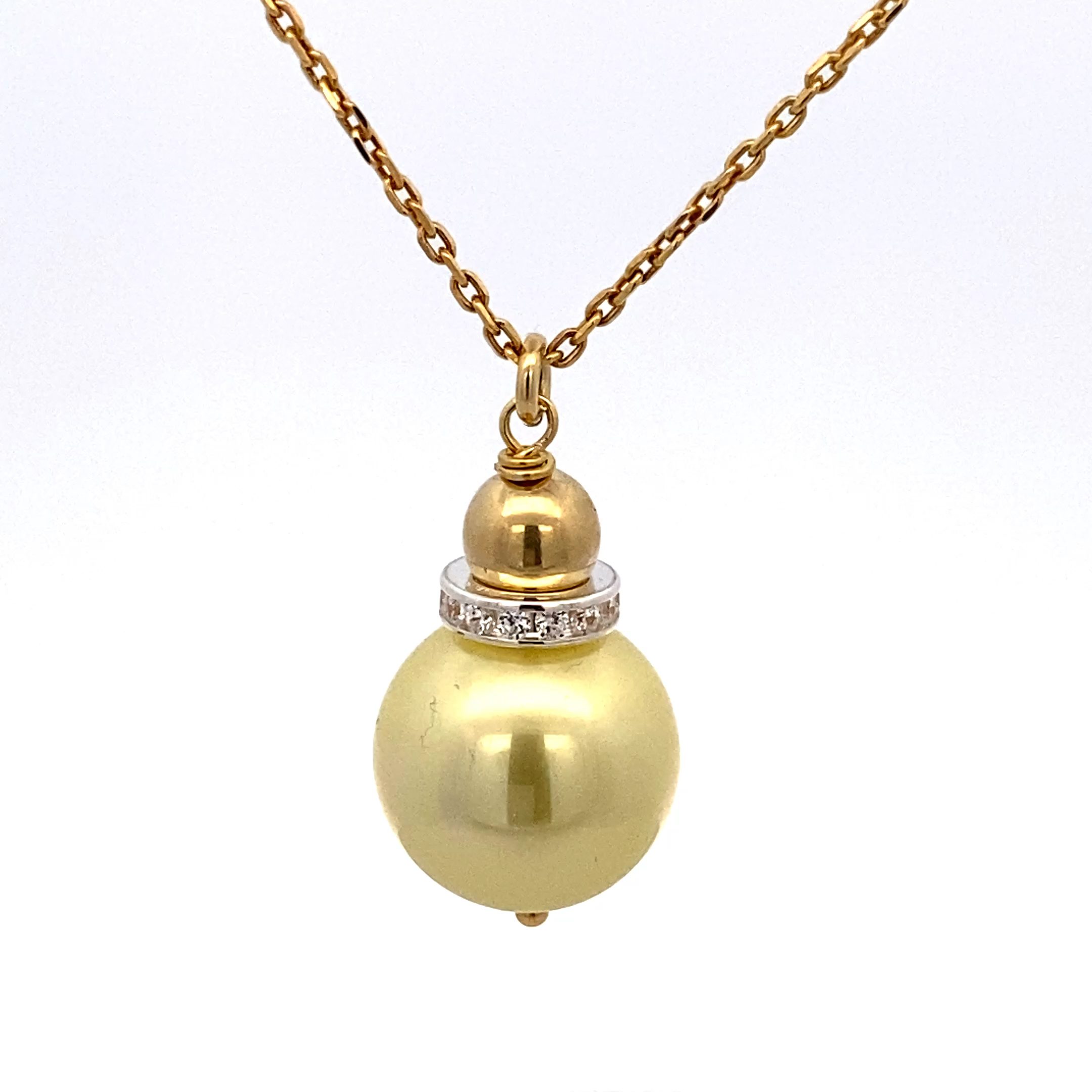 8230AG50gl Collier gelbe Muschelkernperle Zirkoniaring polierte Kugel gelbvergoldet