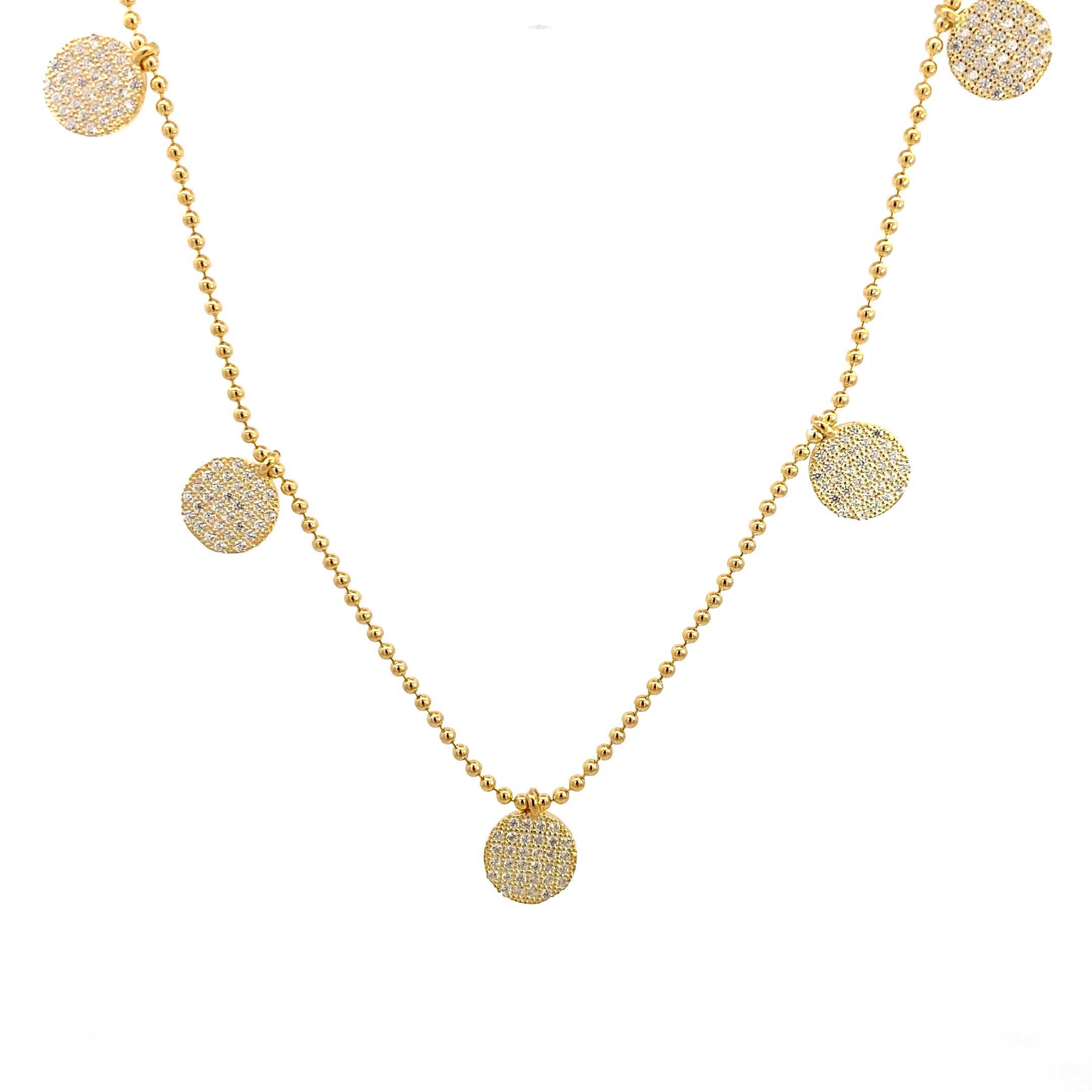 8327AG Collier Silber gelbvergoldet Einhängern rund mit gefassten weißen Zirkonia