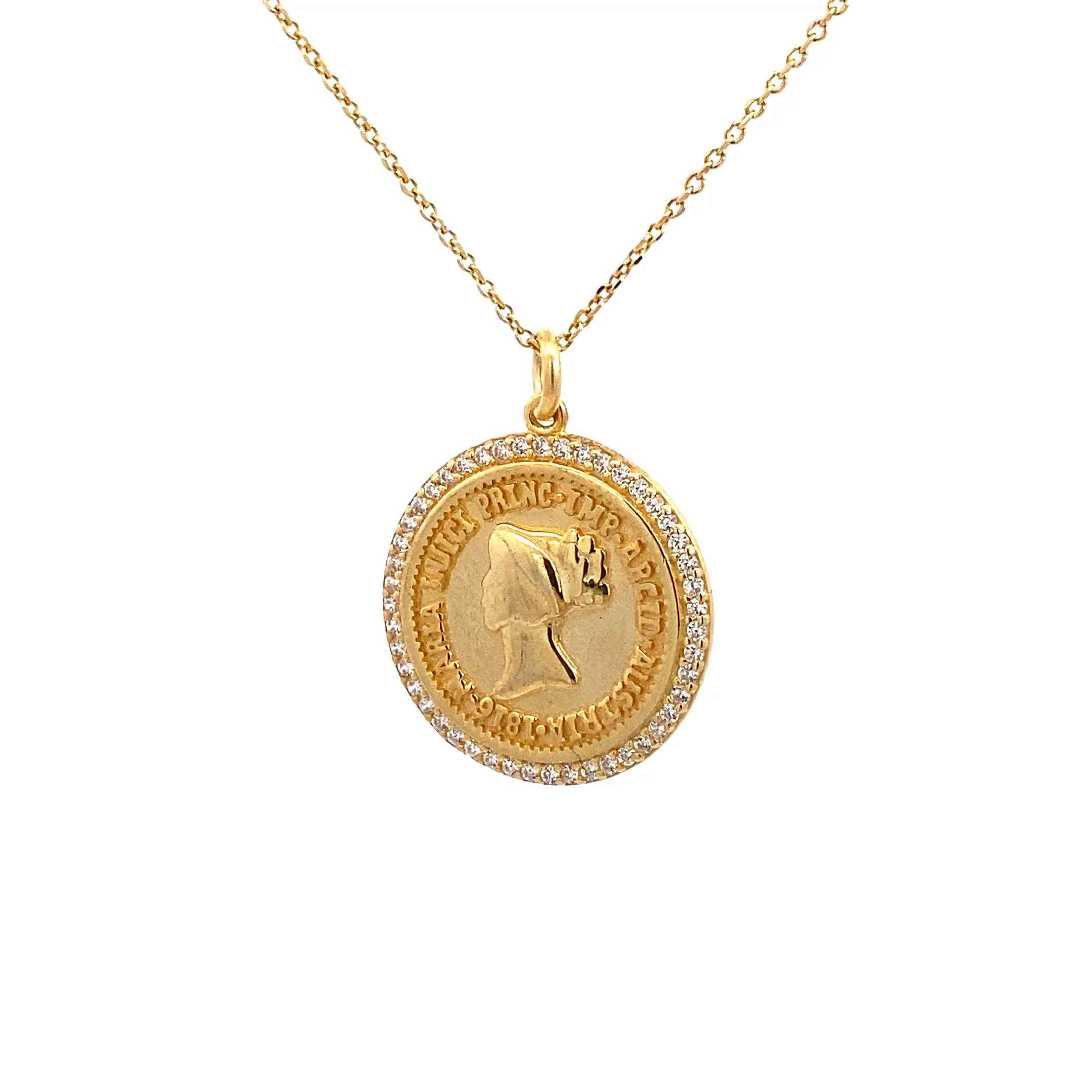 Anhänger inkl. Kette Münze Silber gelbvergoldet Zirkonia weiß