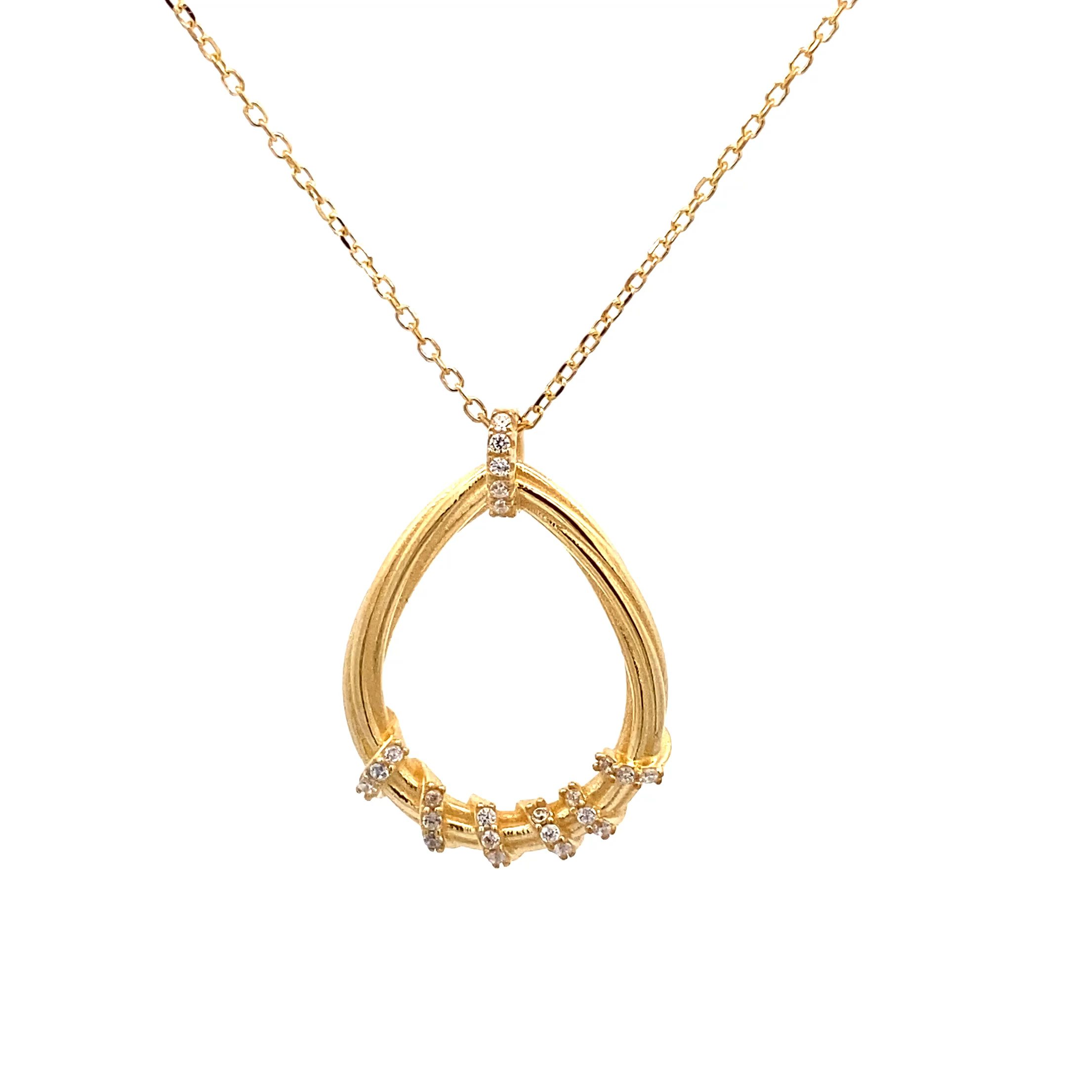 8332AG Anhänger inkl Kette Silber gelbvergoldet Tropfen Zirkonia weiß