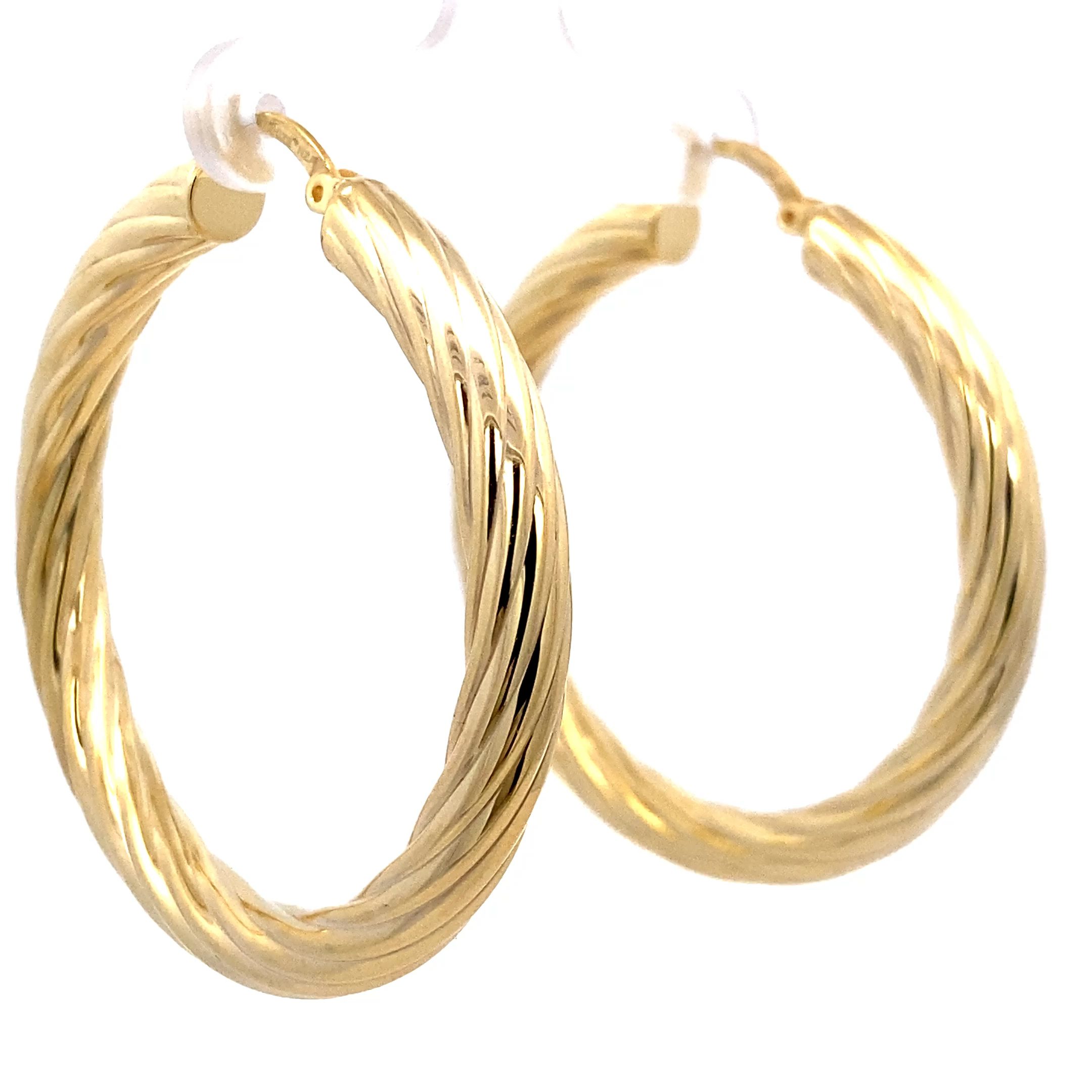 8335B1G Creolen rund Silber gelbvergoldet gedrehte Rillen Bügel