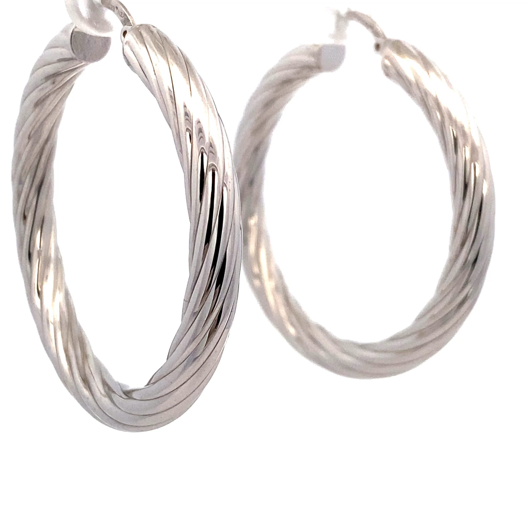 8335B1W Creolen rund Silber rhodiniert gedrehte Rillen Bügel