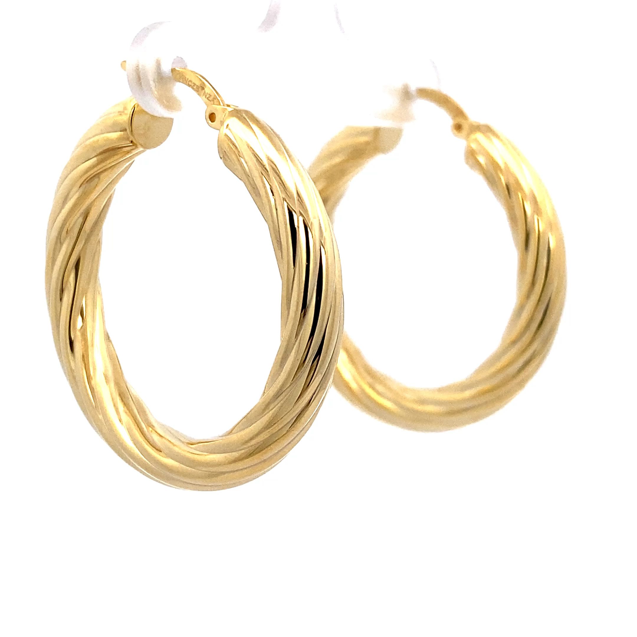 8335BG Creolen rund Silber gelbvergoldet gedrehte Rillen Bügel