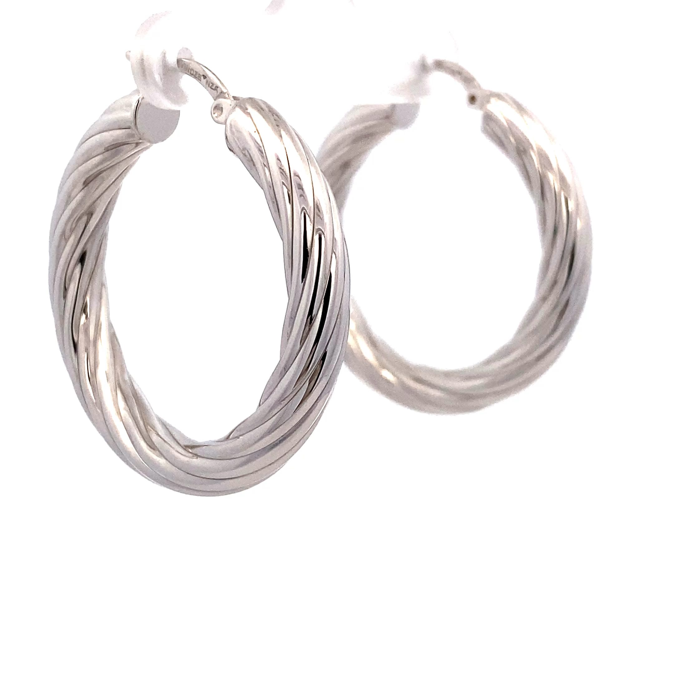 8335BW Creolen rund Silber rhodiniert gedrehte Rillen Bügel