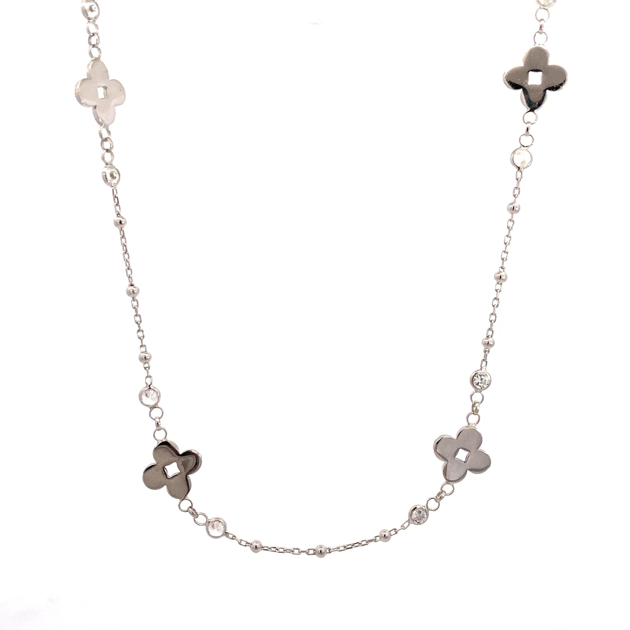 8118A1W Collier mit 5 Blumen weißen Zirkonia und kleinen Kügelchen rhodiniert