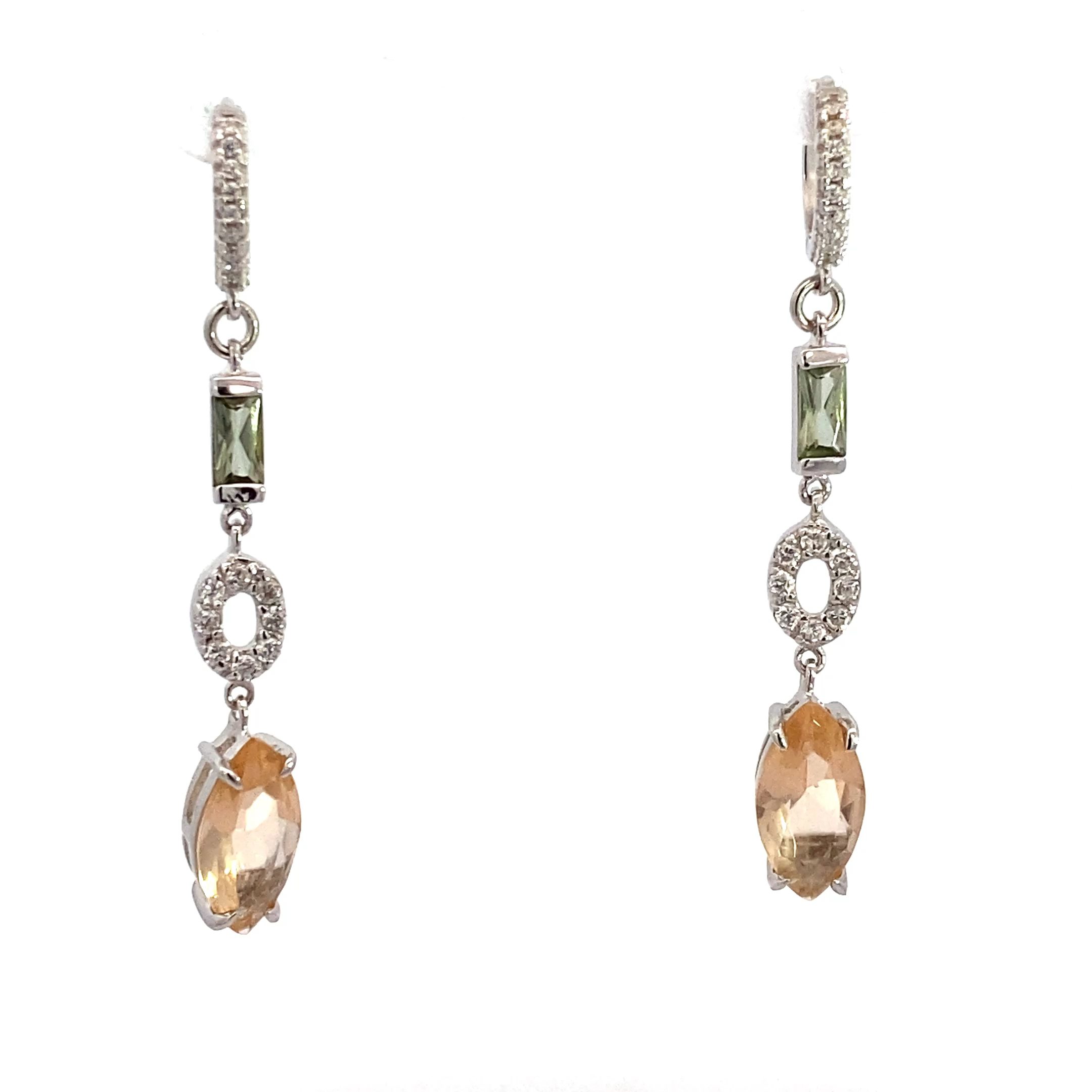 ohrhänger Silber rhodiniert Zirkoniasteine weiß, graugrün und champagner Formmix