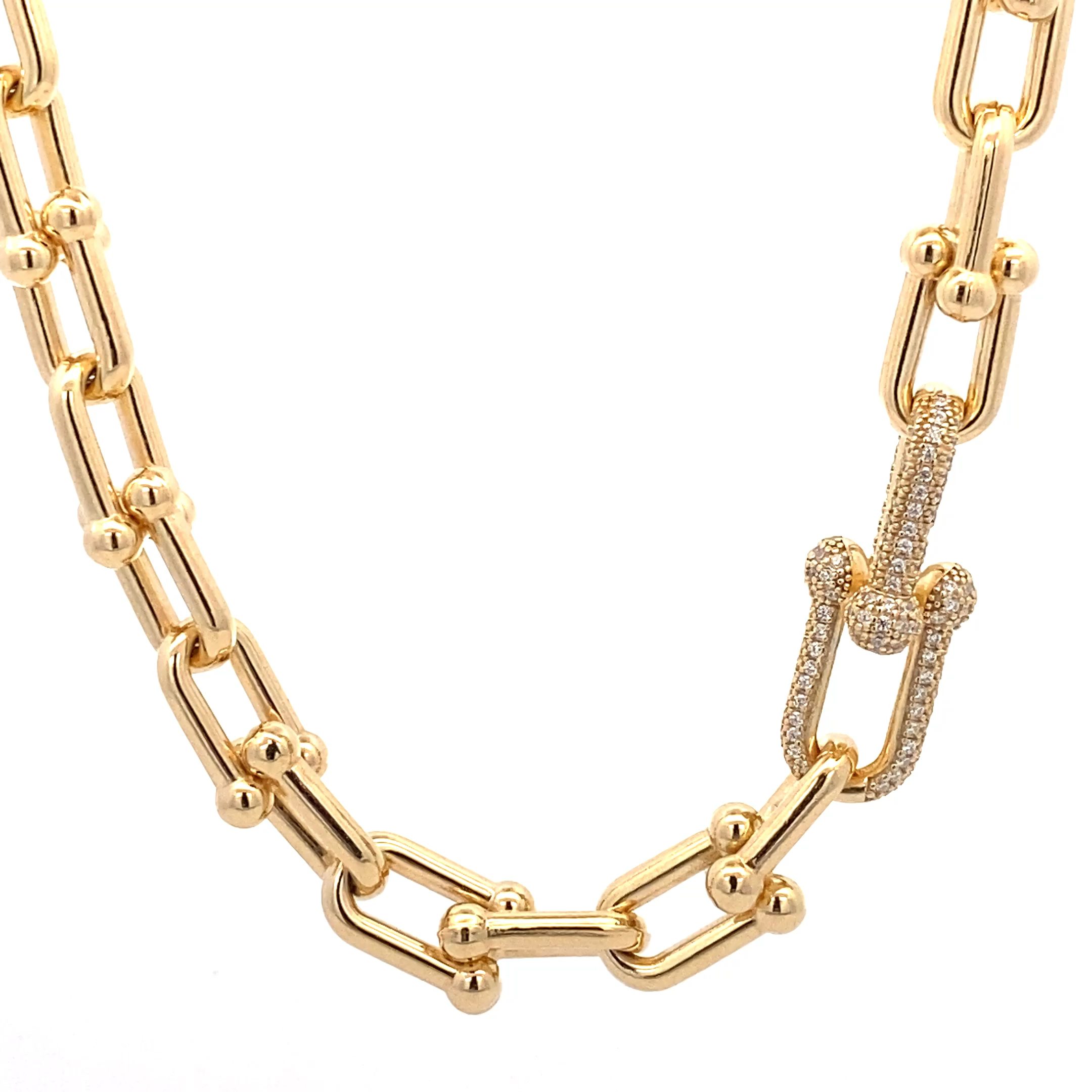 U- Collier gelbvergoldet  poliert weiße Zirkoniaelemente