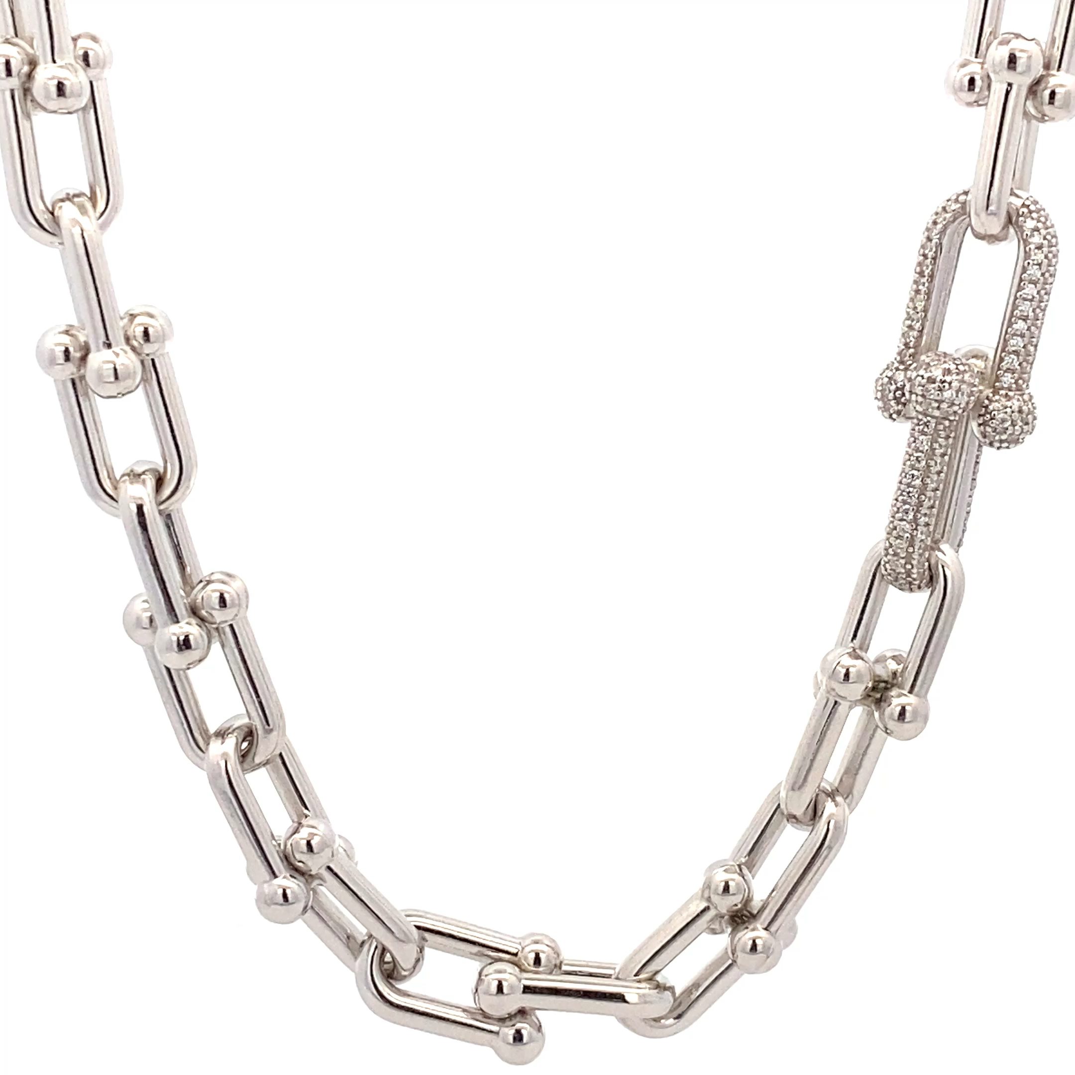 U- Collier rhodiniert  poliert weiße Zirkoniaelemente