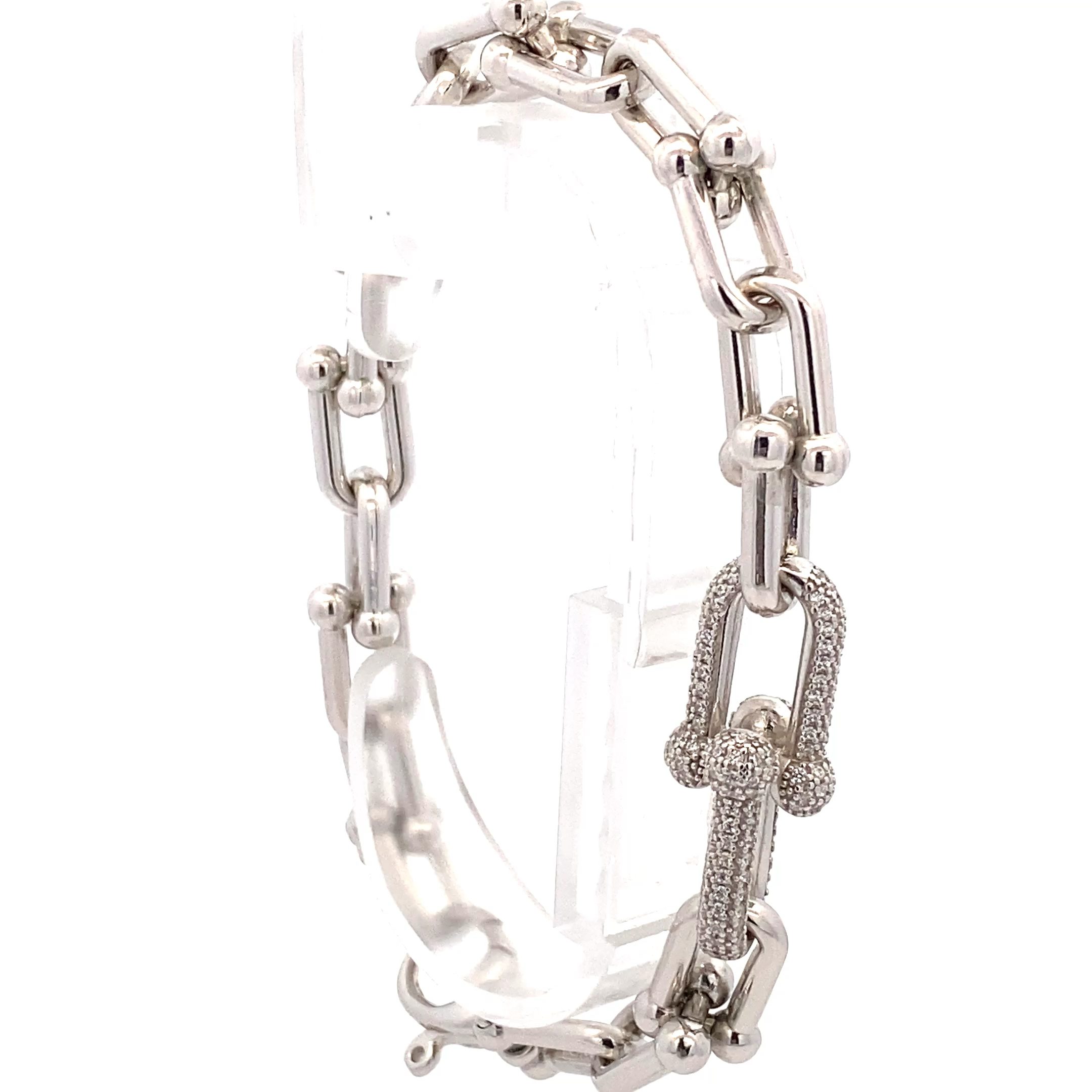 U- Armband rhodiniert  poliert weiße Zirkoniaelemente