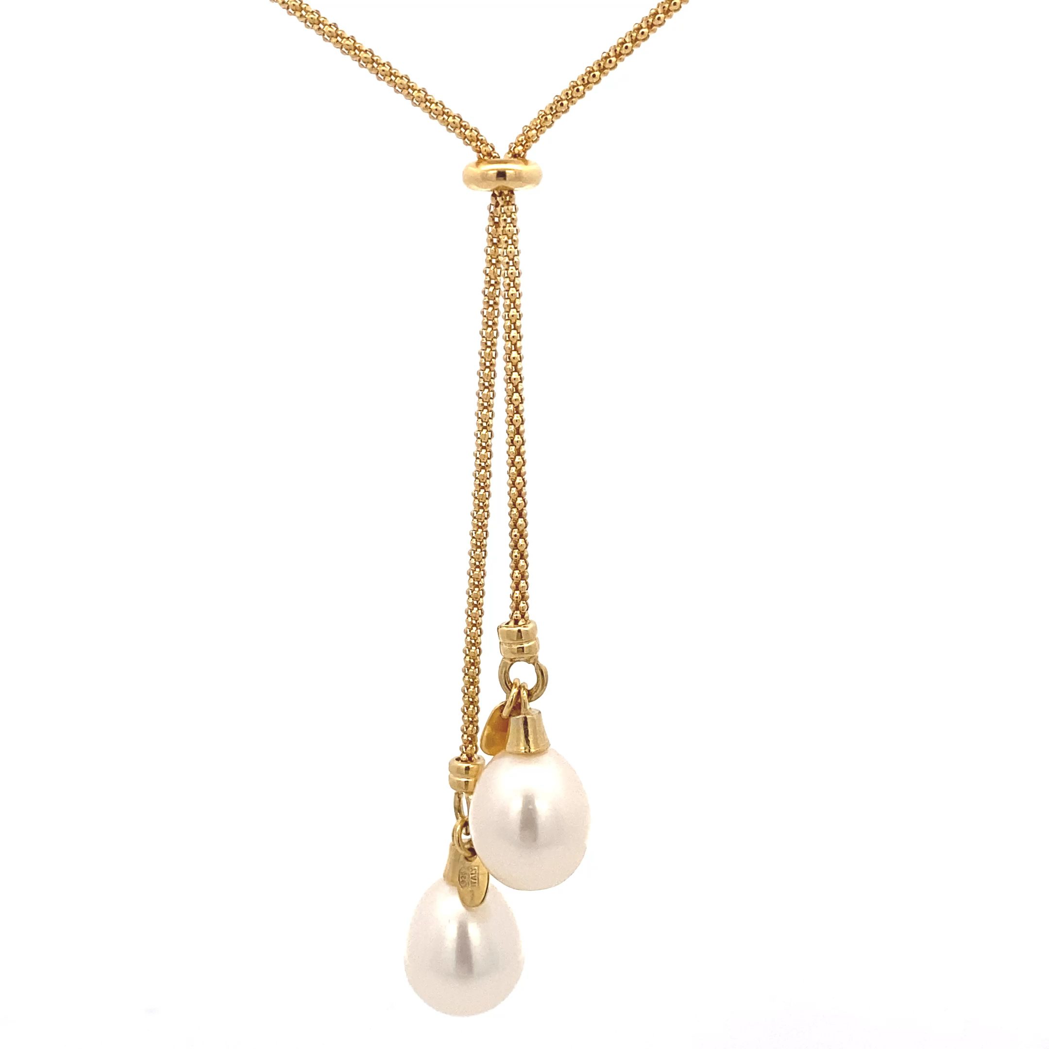 Collier Himbeerkette mit zwei Perlendendeln Silber gelbvergoldet und rhodiniert 