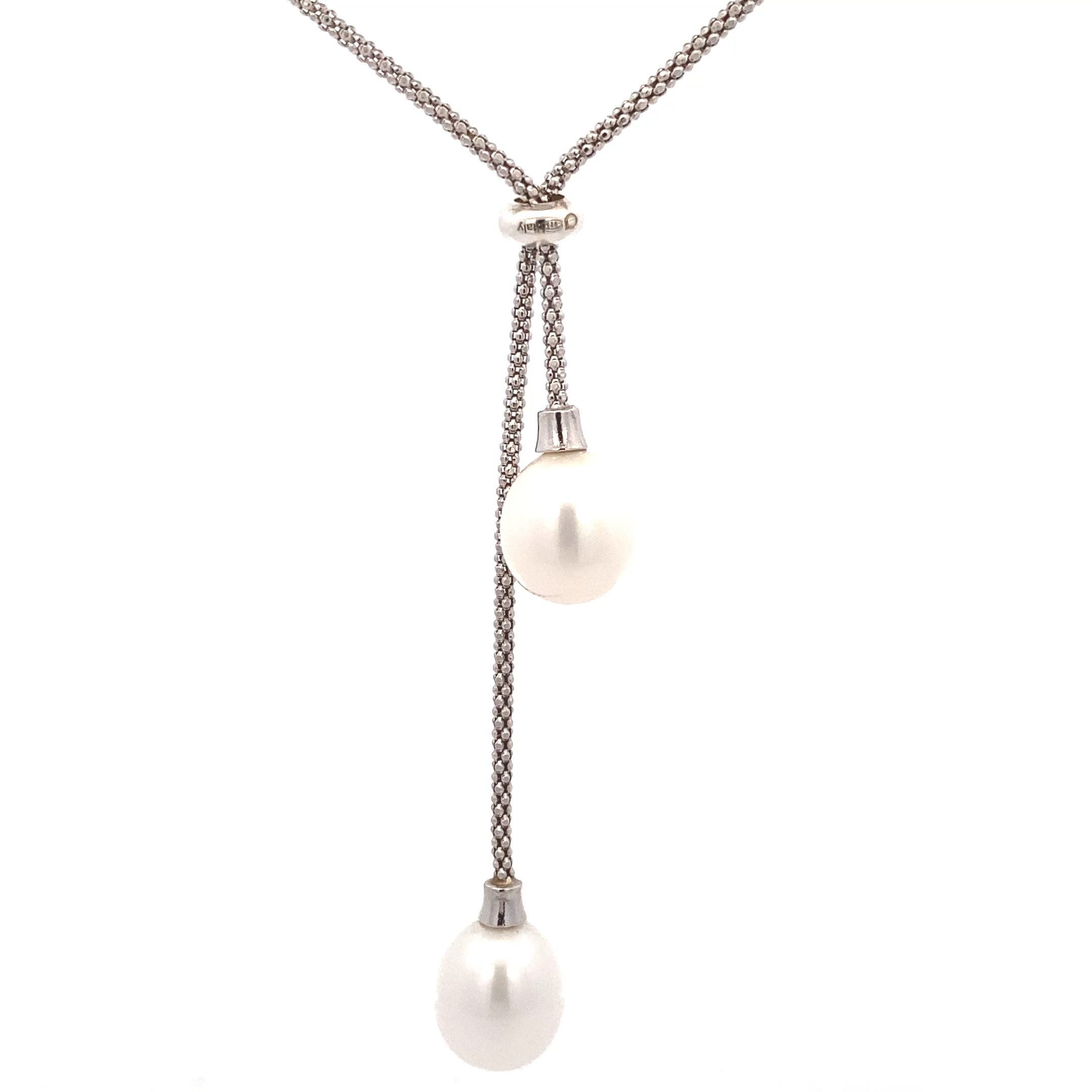 Collier Himbeerkette mit zwei Perlenpendeln Silber rhodiniert