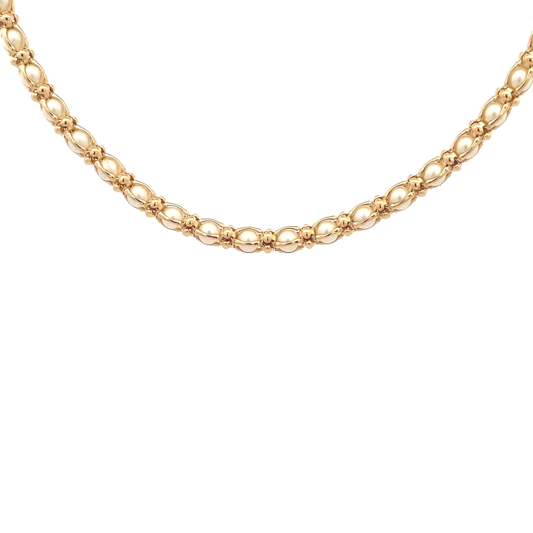 Armband gelbvergoldet in Silberdraht eingefasste weiße Perlen 