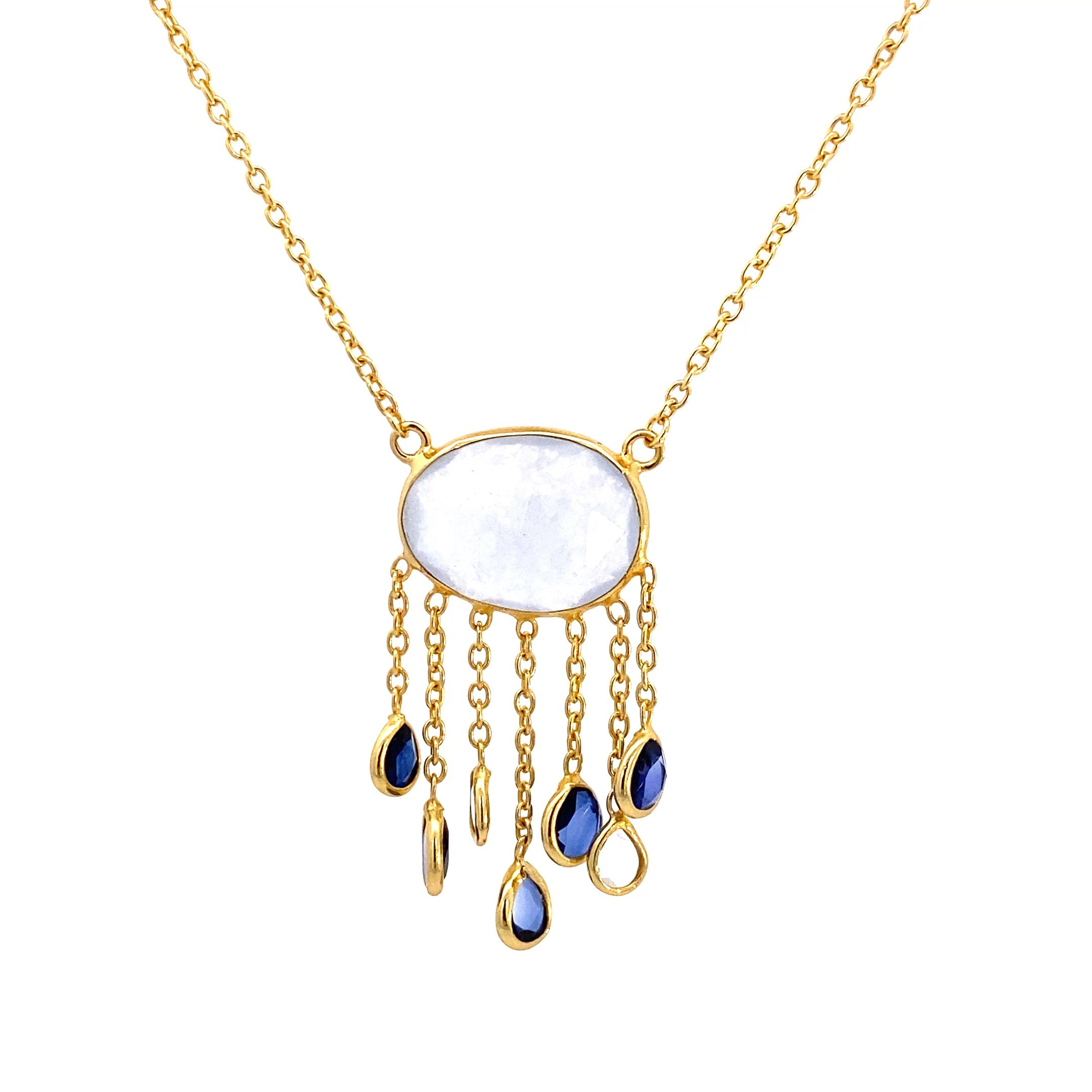 Collier Oval mit an Kettenhängenden Tropfen  Halbedelsteinmix 