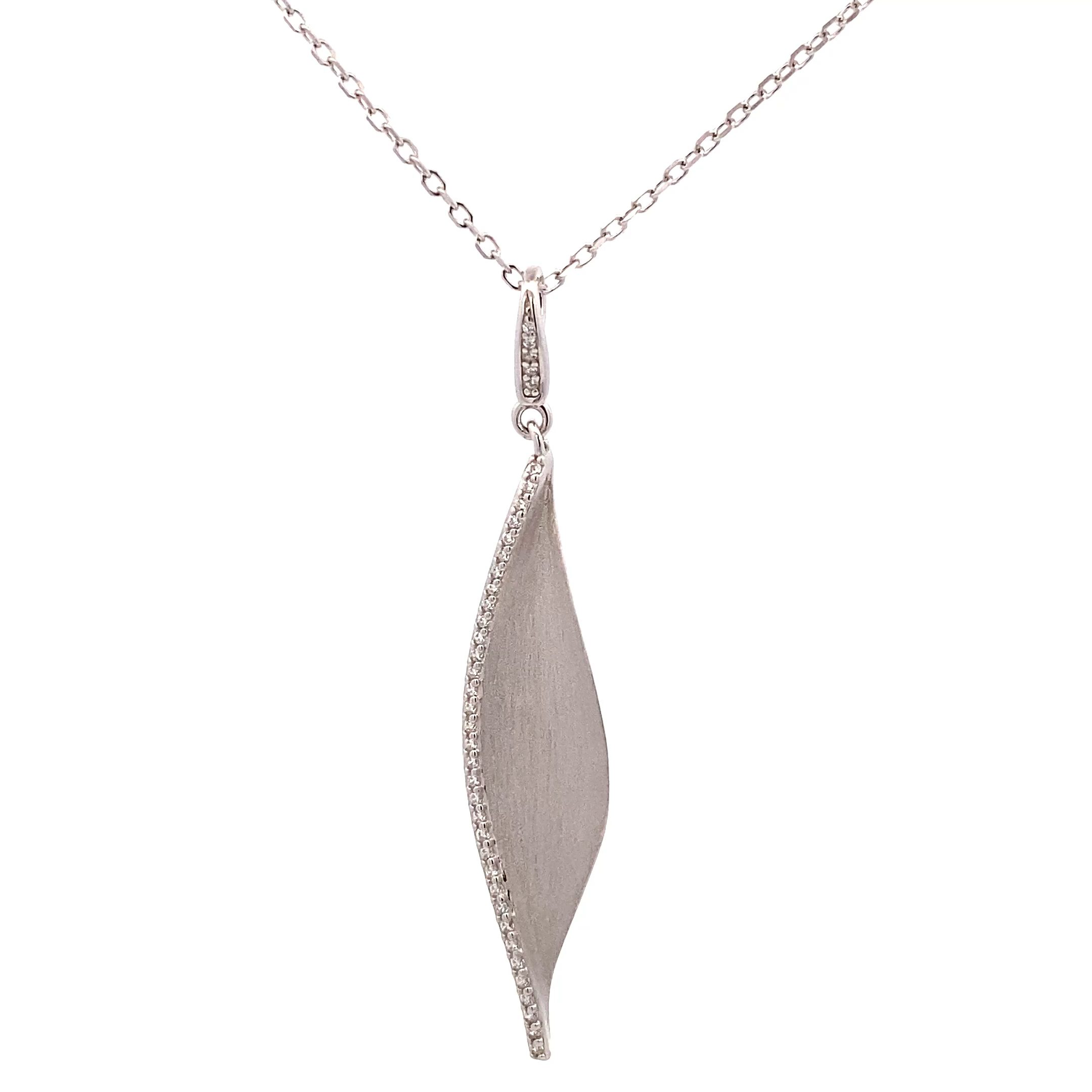 Anhänger inkl. Kette Silber rhodiniert Blatt mattiert Zirkonia weiß 
