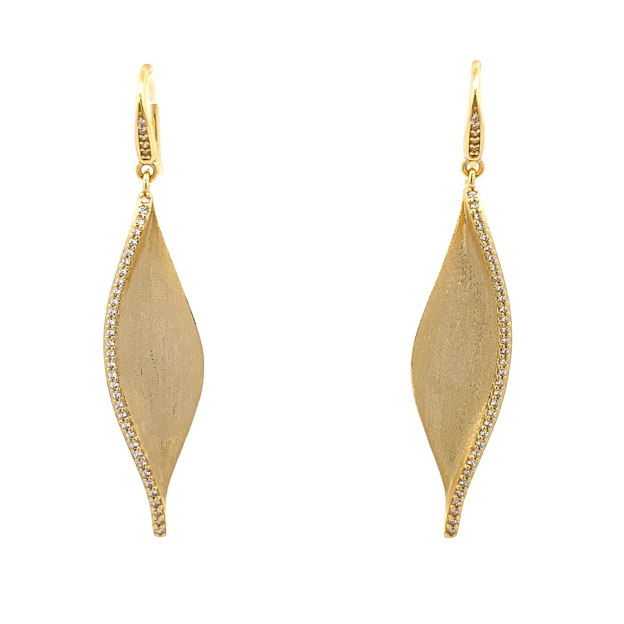 Ohrhänger inkl. Kette Silber gelbvergoldet Blatt mattiert Zirkonia weiß 