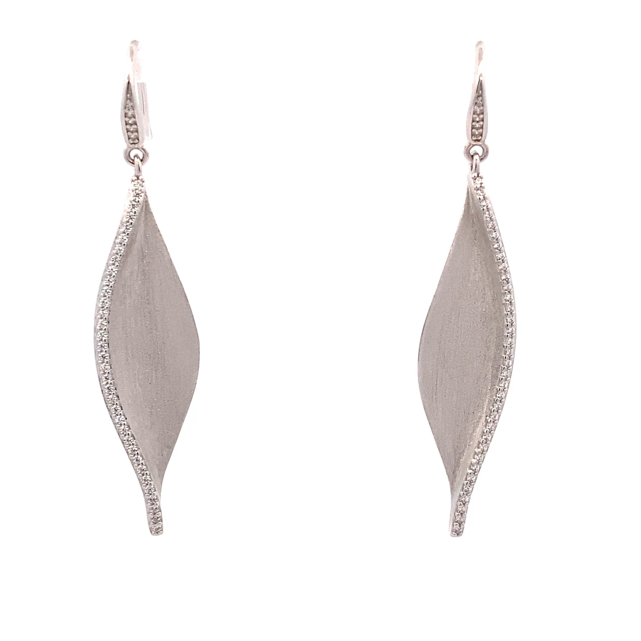 Ohrhänger Silber rhodiniert Blatt mattiert Zirkonia weiß