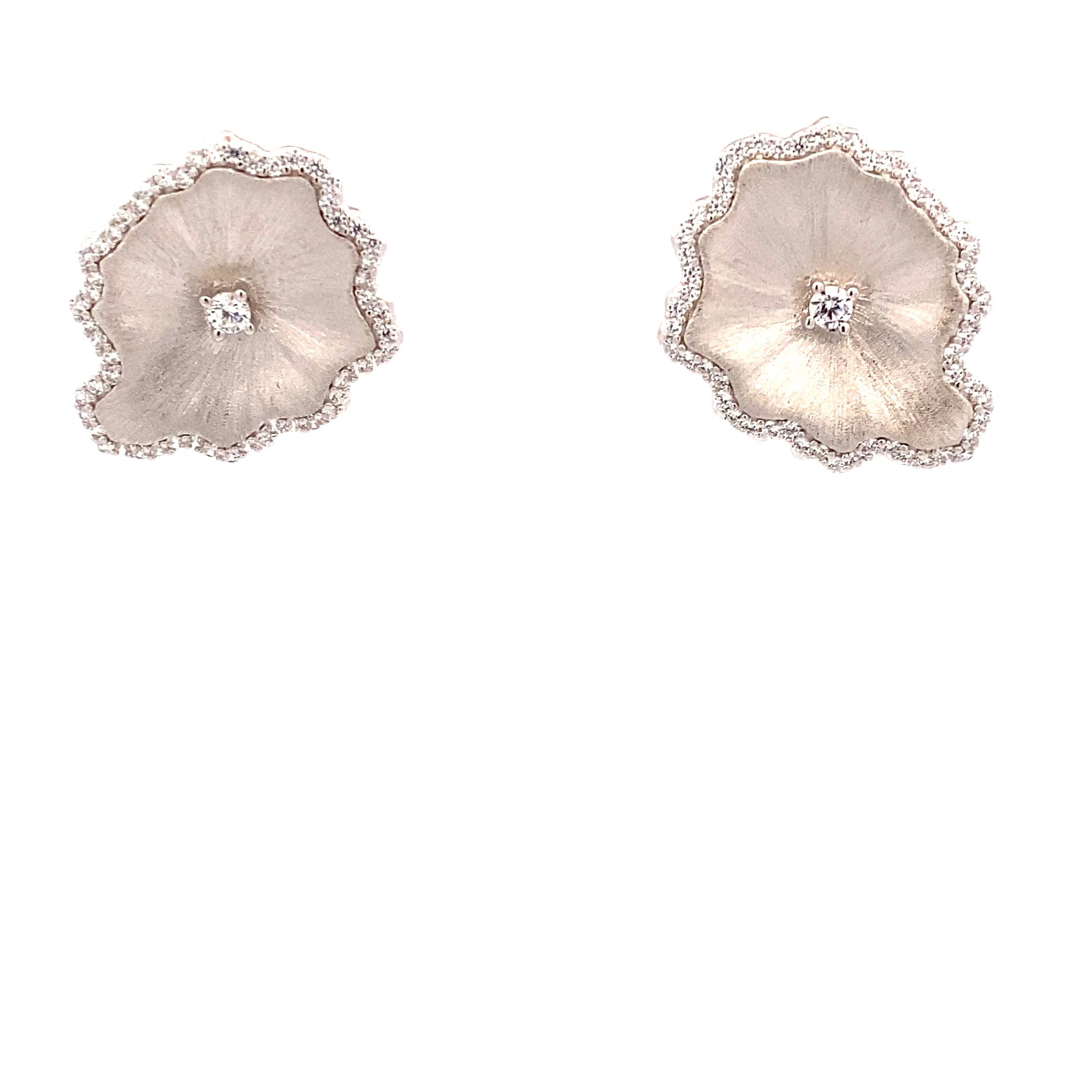 Ohrstecker Silber rhodiniert  Blatt mattiert weißen Zirkonia 