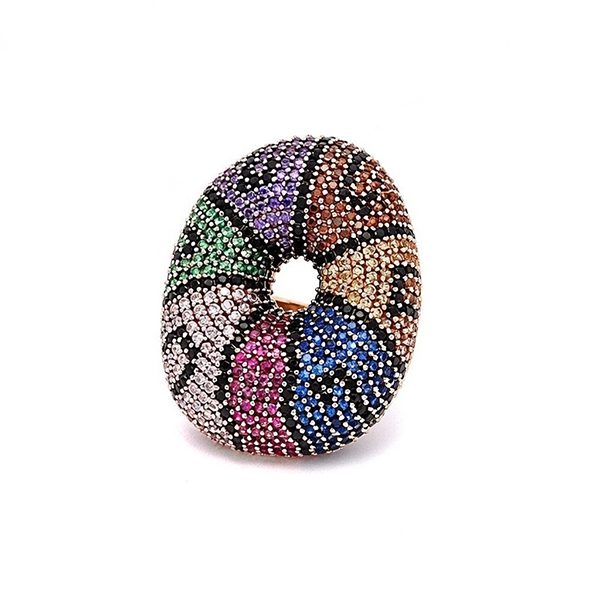 7446CR Schmuckring, Donut, Silber, rosevergoldet, Zirkoniasteine , kunterbunt