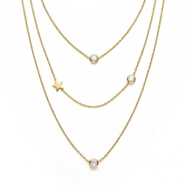 7501AG Collier, Silber, gelbvergoldet, Zirkoniasteine weiß, Sterne