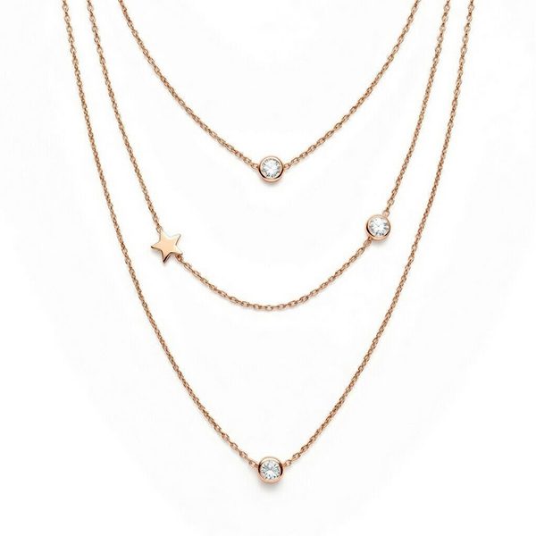 7501AR Collier, Silber, rosevergoldet, Zirkoniasteine weiß, Sterne