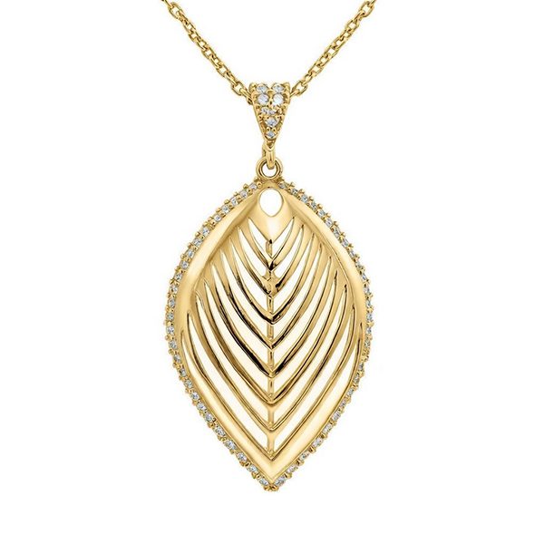 7651AG Anhänger inkl. Kette , Blatt , gelbvergoldet , Zi weiß