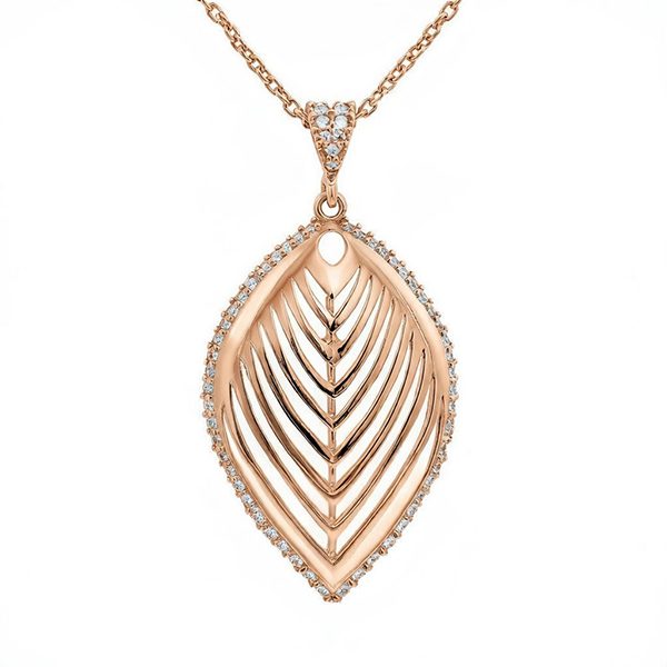 7651AR Anhänger inkl. Kette , Blatt , rosevergoldet , Zi weiß