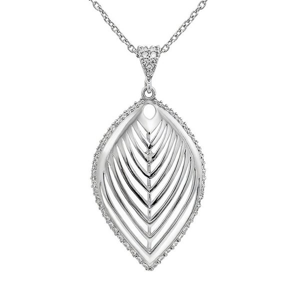 7651AW Anhänger inkl. Kette , Blatt , rhodiniert , Zi weiß