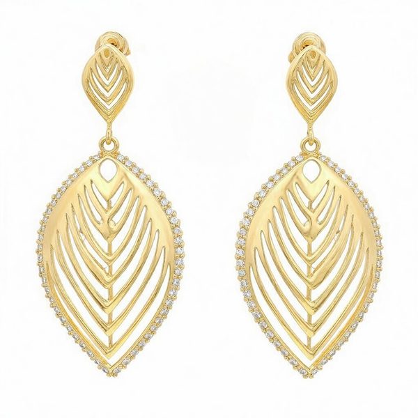 7651BG Ohrhänger , Blatt , gelbvergoldet , Zi weiß