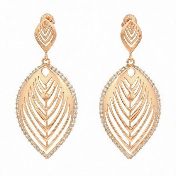 7651BR Ohrhänger , Blatt , rosevergoldet , Zi weiß