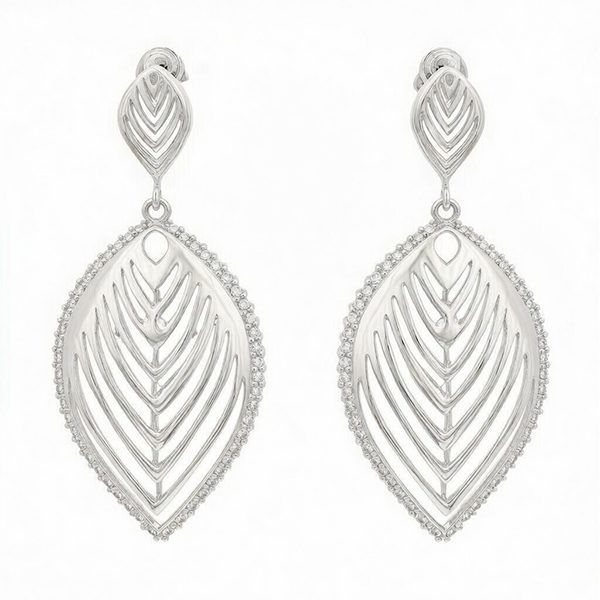 7651BW Ohrhänger , Blatt , rhodiniert , Zi weiß