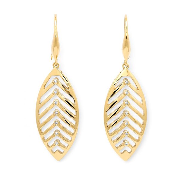 7653BG Ohrhänger , Surfbrett/ Blatt , gelbvergoldet , Zi weiß