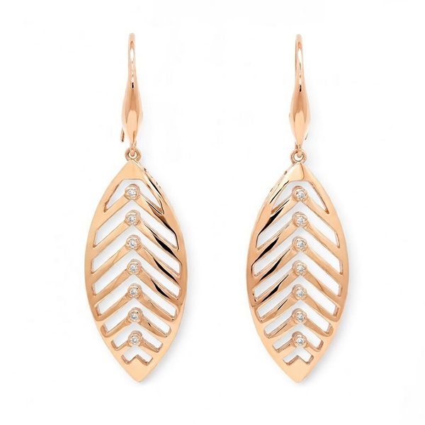 7653BR Ohrhänger , Surfbrett/ Blatt , rosevergoldet , Zi weiß