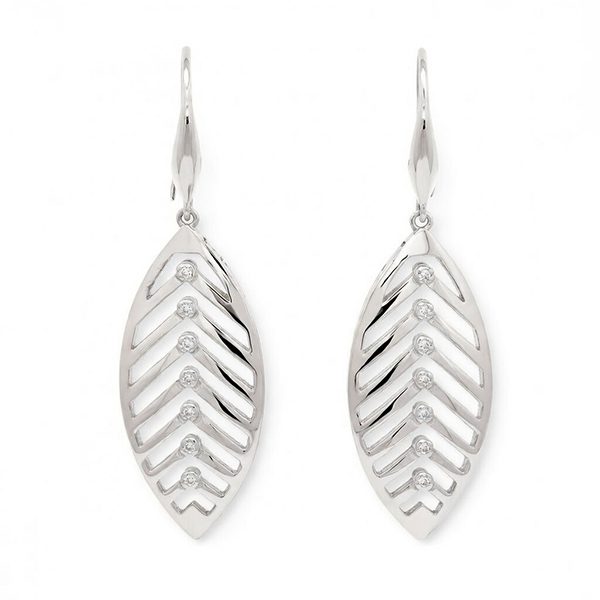 7653BW Ohrhänger , Surfbrett/ Blatt , rhodiniert , Zi weiß