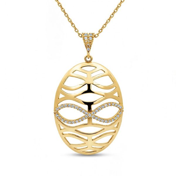 7655AG Anhänger inkl. Kette, Zirkoniasteine weiß, Silber, gelbvergoldet