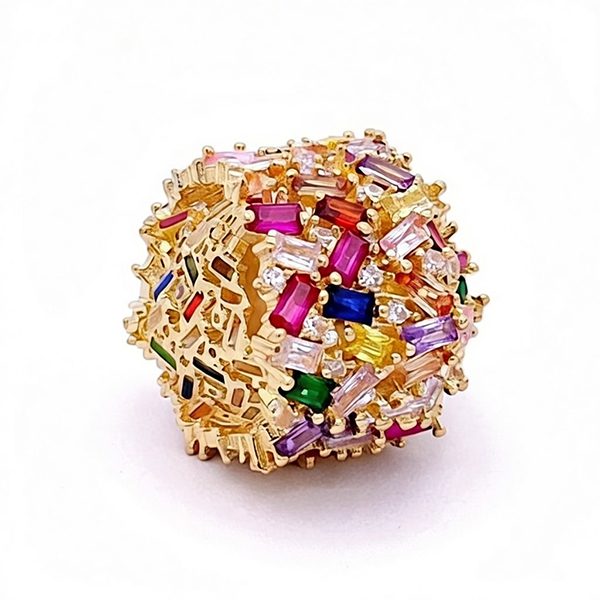 7798CG123 Schmuckring, breit, Silber, gelbvergoldet, Baguettesteine, kunterbunt