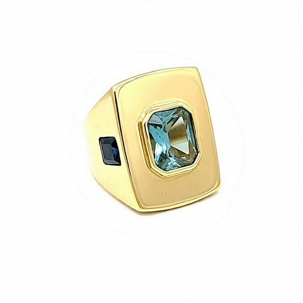 7938CG Schmuckring, eckig, Silber, gelbvergoldet, zirkoniasteine eckig, hellblau