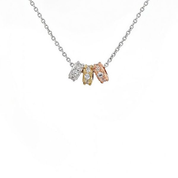 7974AW Anhänger inkl Kette, Zirkoniasteine weiß, Silber, rhodiniert, gelbvergoldet, rosevergoldet