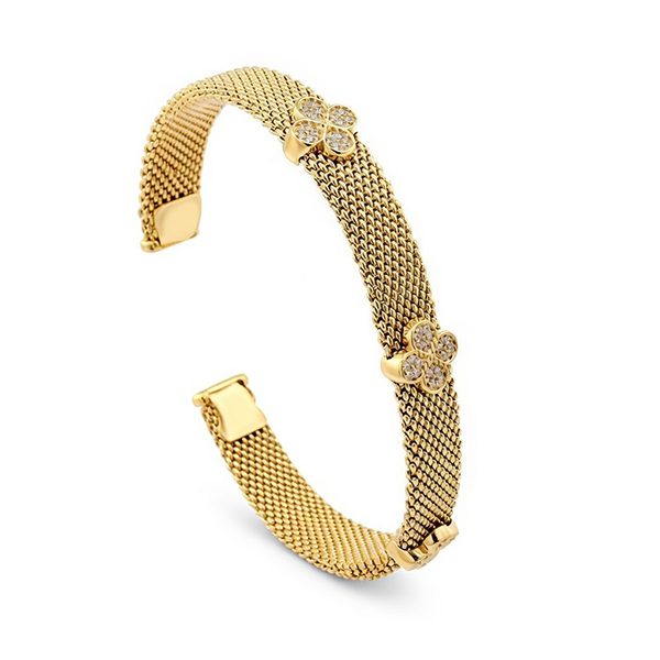 7992DG Armband, Himbeerkette, Blumen , Zirkoniasteine weiß, Silber, gelbvergoldet