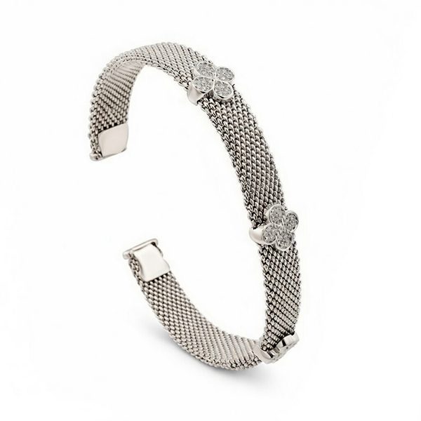 7992DW Himbeer-Armreif rhodiniert , mit Blumen und weißen zi