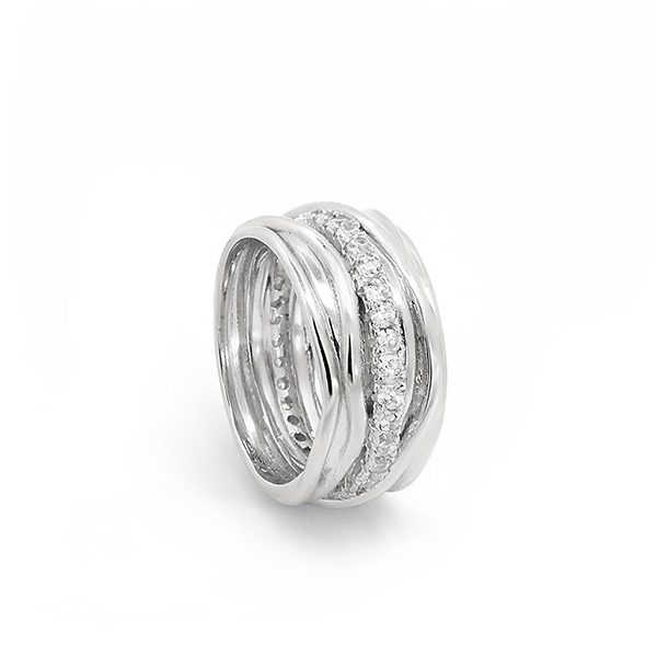 8002CW Schmuckring, Silber, rhodiniert, Zirkoniasteine weiß