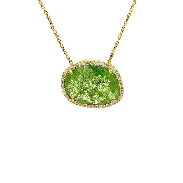 8008AG5 Anhänger inkl. Kette, Oval, grün, Zirkonia weiß, Silber vergoldet