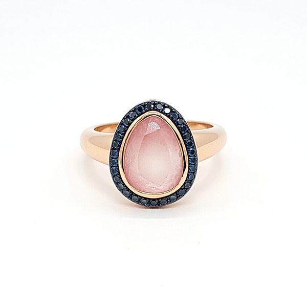 8025CR Schmuckring, Silber , rosevergoldet, Zirkoniasteine roas, blau