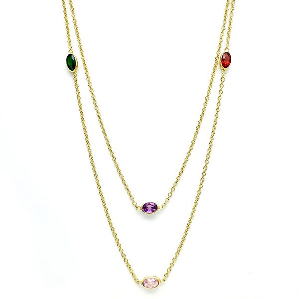 8048A1G123 Collier, Silber gelbvergoldet, runde Elemente, kunterbunt