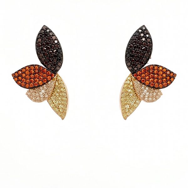 Ohrhänger rosevergoldet , Blatt, Zirkonia braun , orange champagner und beige